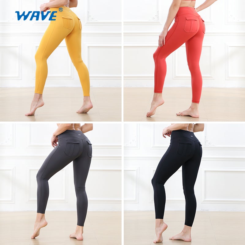 Wave Sport High Waist Yoga Leggings With Back Pockets Ninth Pants freeshipping - wave-china