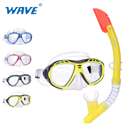 Tempered Glass Lens Silicone Wide Vision Diving Two Piece Snorkel Mask Set